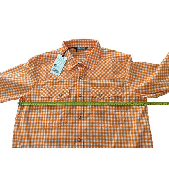 NEW Stio Eddy Vibrant Sunset Gingham Pearl Snap Short Sleeve Shirt NWT - Picture 5 of 8